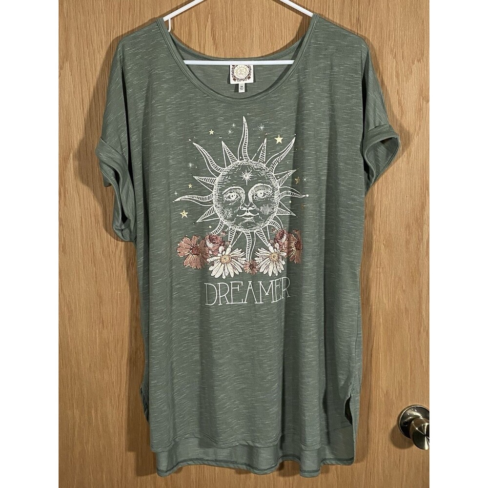 Tru Self Women's 3X Short Sleeve Top Dreamer Sun Stars Lounge Athleisure Boho